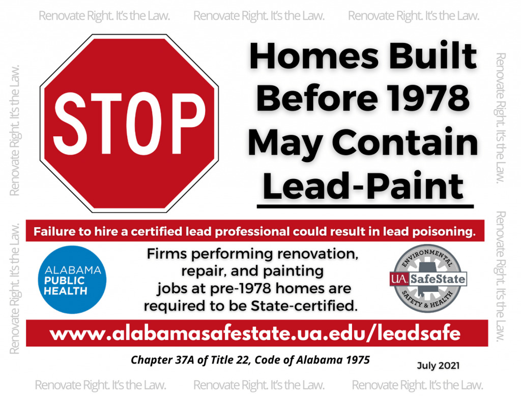 Image of a stop sign with the title "Homes Built Before 1978 may contain lead paint" 